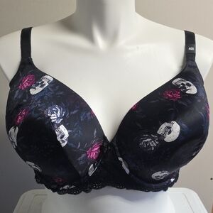 Torrid 40G Floral Skull Print Black T-Shirt Bra NWT